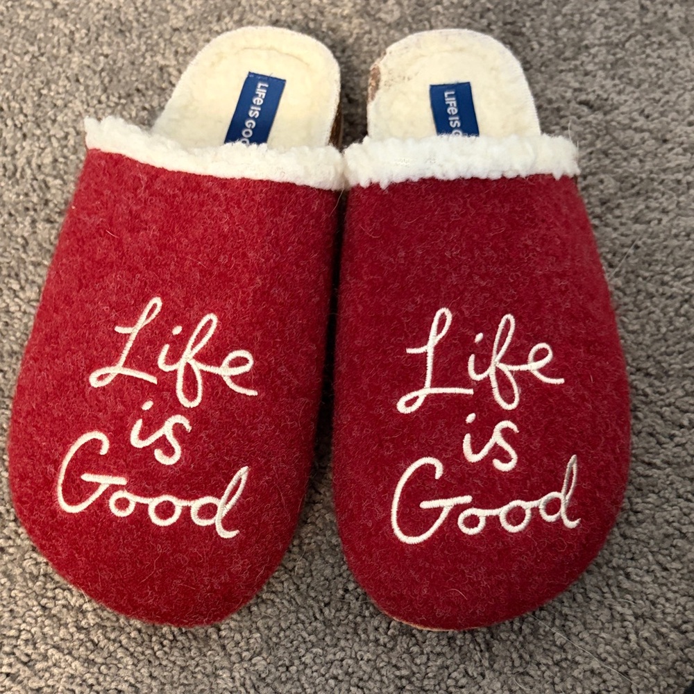 Life Is Good Cozy Red Slippers